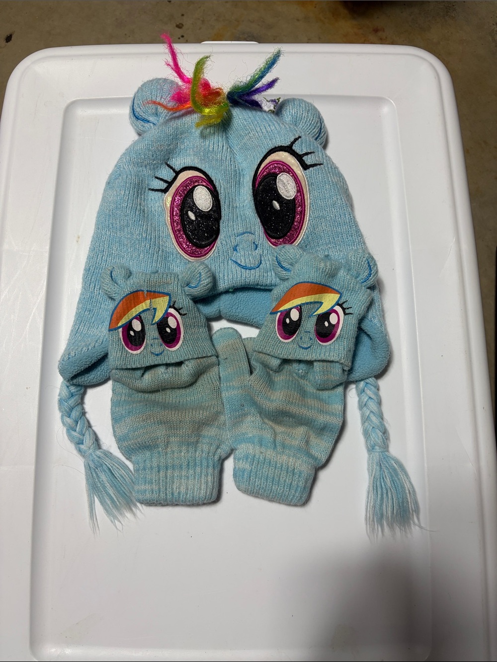 My Little Pony Light Blue Rainbow Mane Hat with Matching Mittens